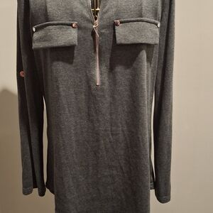 Charcoal Long Sleeve Women's Top with Zipper